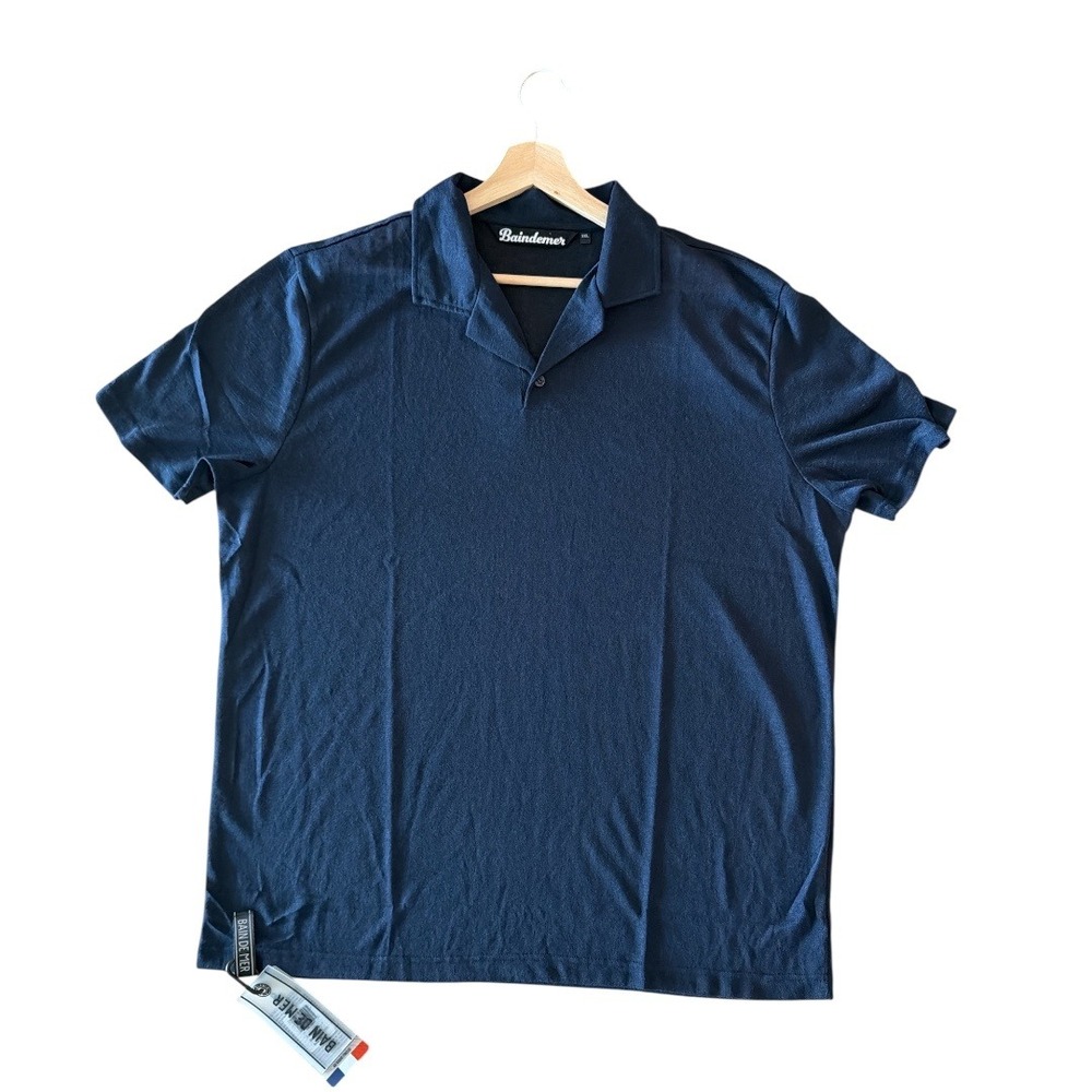 NEW BAIN DE MER St. Tropez Casual Linen Polo in Navy 3X Resort Beach Club Luxury